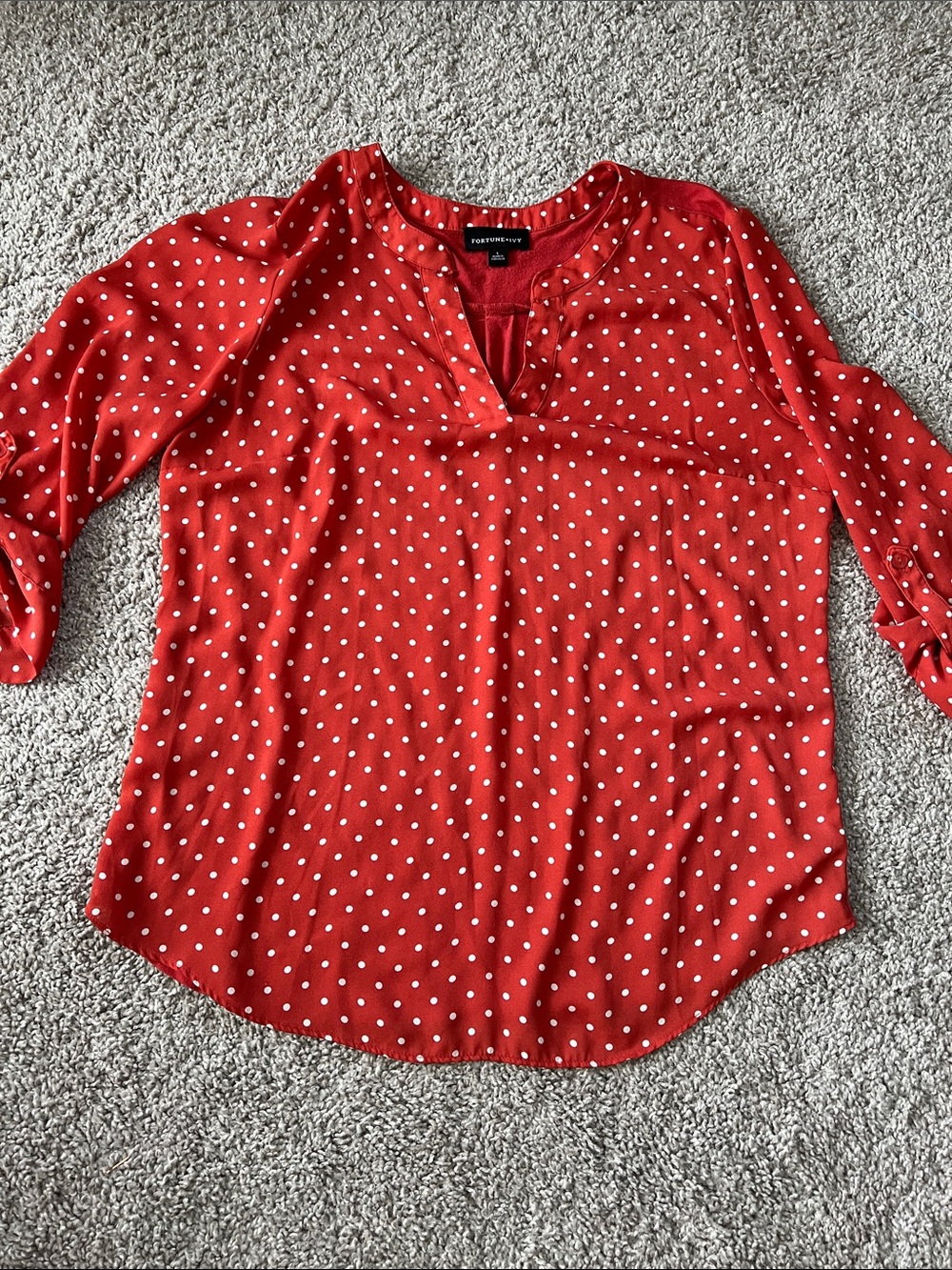 Polka Dot Notch-Neck Blouse in Red